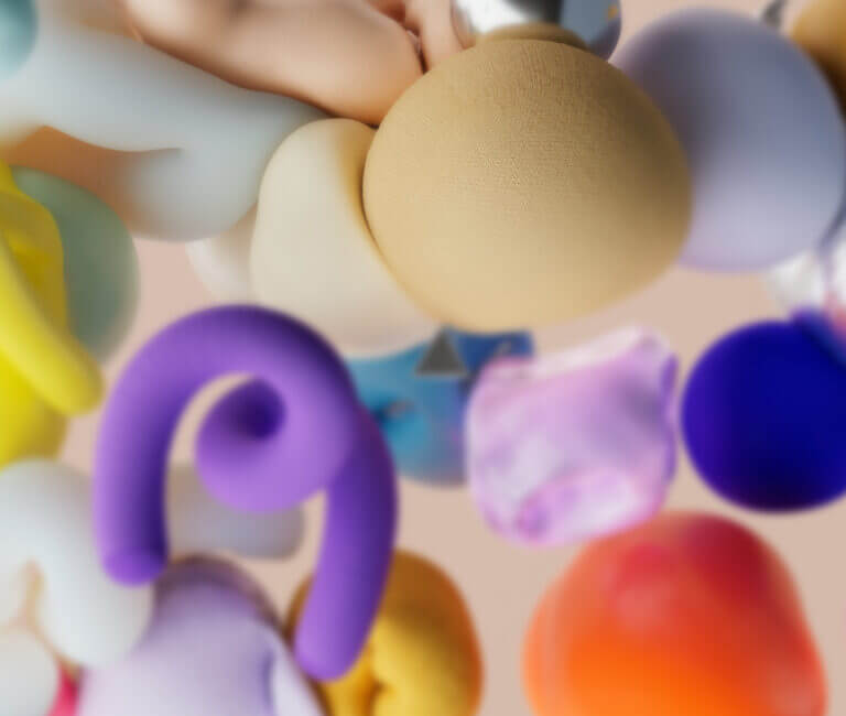 Abstrakcyjna kompozycja miękkich, organicznych form w żywych kolorach, symbolizująca kreatywność i innowacyjność.